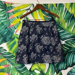 Gap A-Line 4 Denim Floral Print High Rise Preppy School Office Teacher Skirt